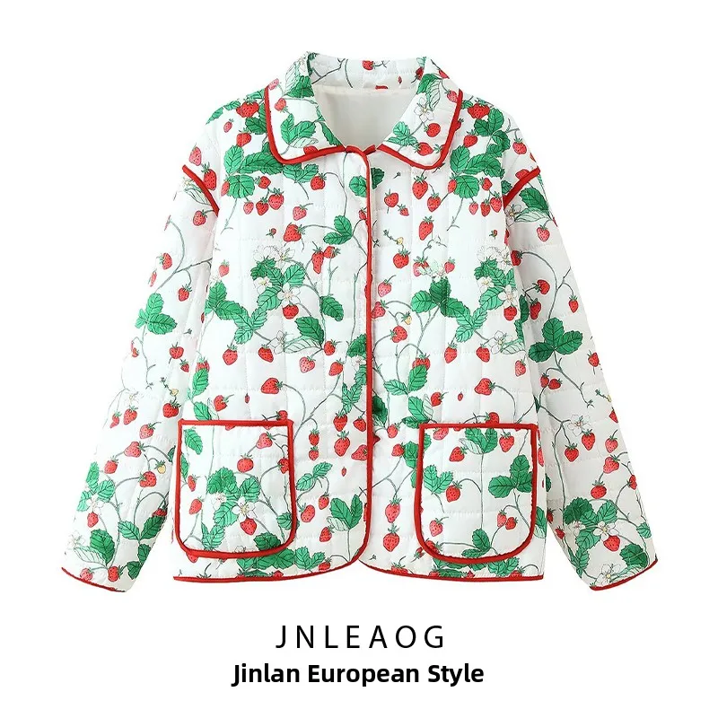 

Fashionable All-Match Cotton Jacket with Print JNLEAOG Women's Street Style Long Sleeve Zipper round Neck Coat for Autumn