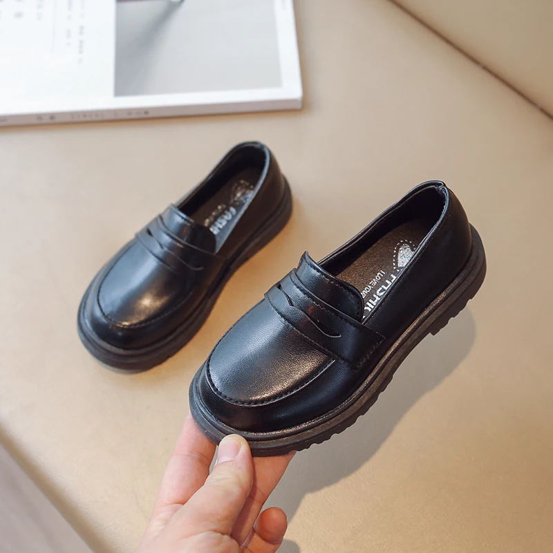 

2024 Spring Autumn New Girls Shoes Childrens British Style Solid Color Leather Shoes Baby Girl Black Casual Fashion Single Shoes