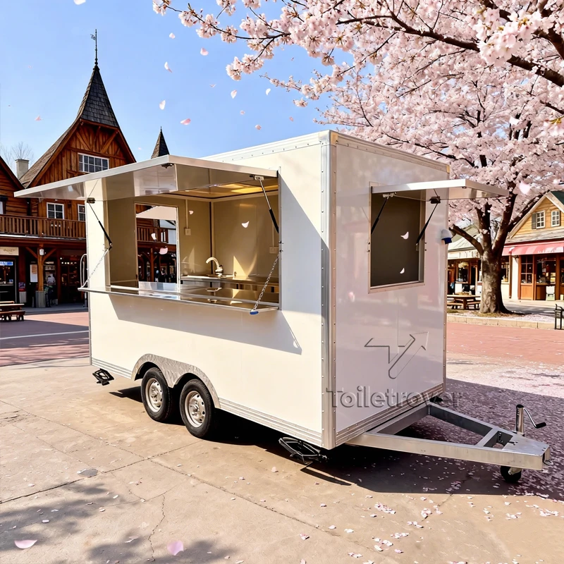 Multifunctional Fully Equipped Food Trailer Movable Food Truck Outdoor Mobile Food Truck Trailer with Fryers Stove