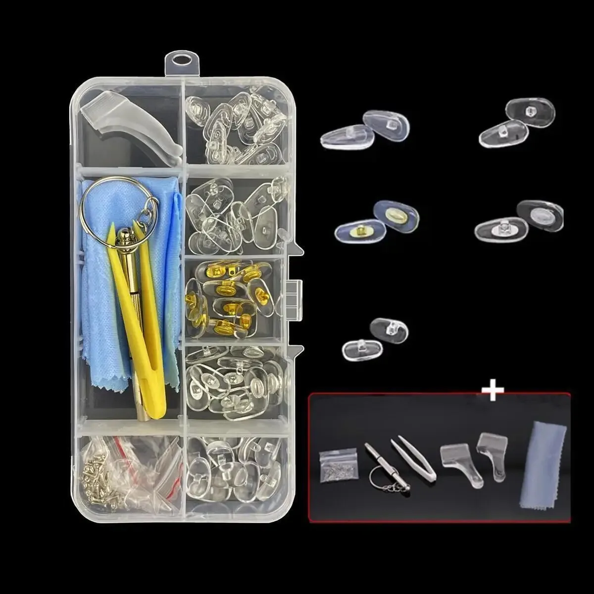 Kit de herramientas de reparación de repuesto para almohadillas nasales de gafas con destornillador, pinzas, ganchos para las orejas