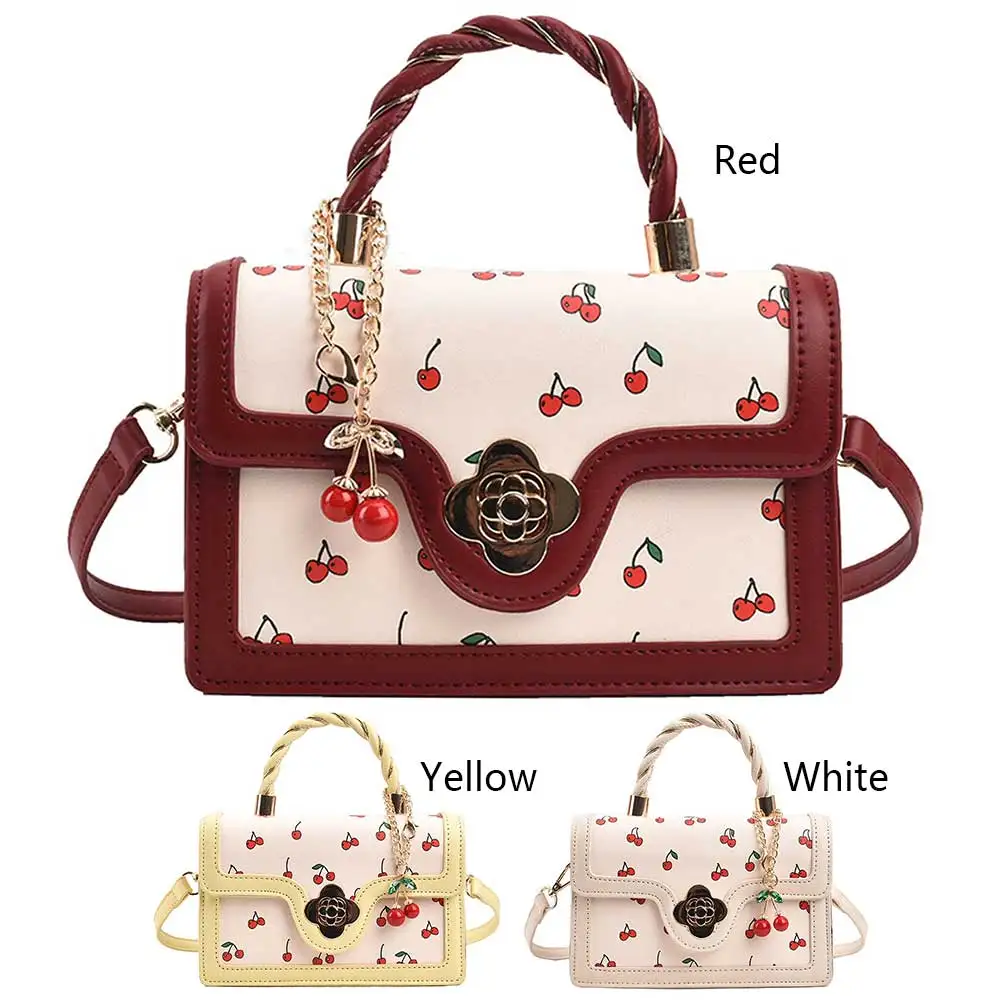 

Women Cherry Shoulder Bag Adjustable Strap Cherry Square Chain Bag Versatile Cherry Pattern Sling Bag Female Daily Commute Bag