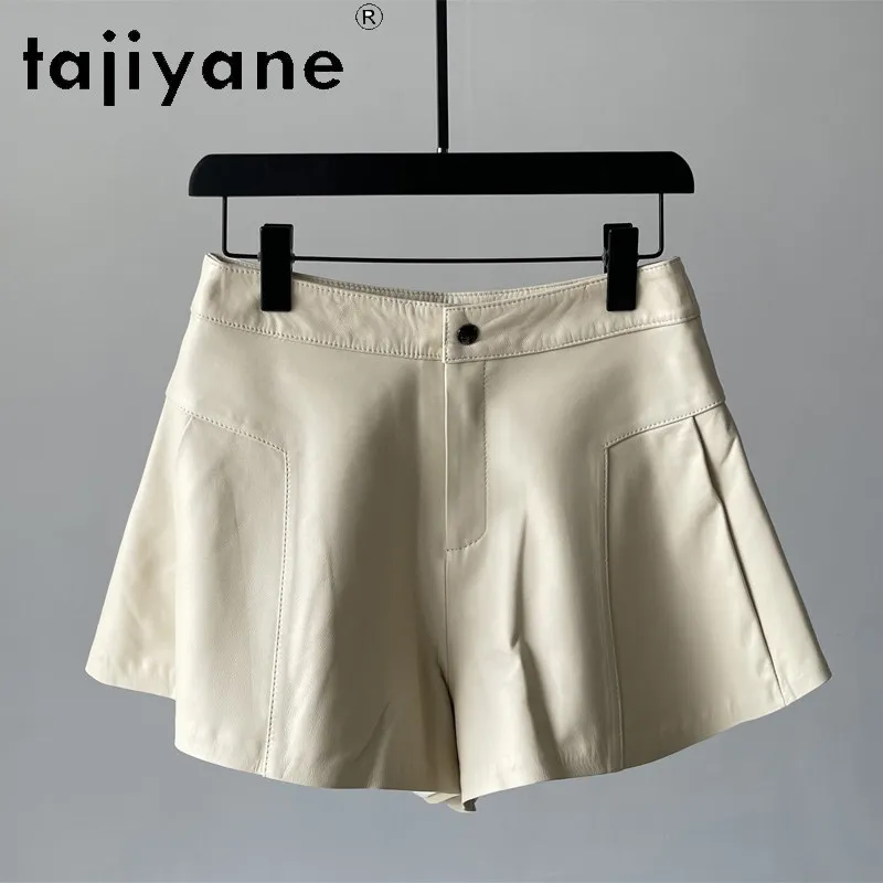 TAJIYANE New Sheepskin Real Leather Shorts High Waist Women's Shorts Wide Leg Short Pants A-line Shorts for Woman Clothing Шорты