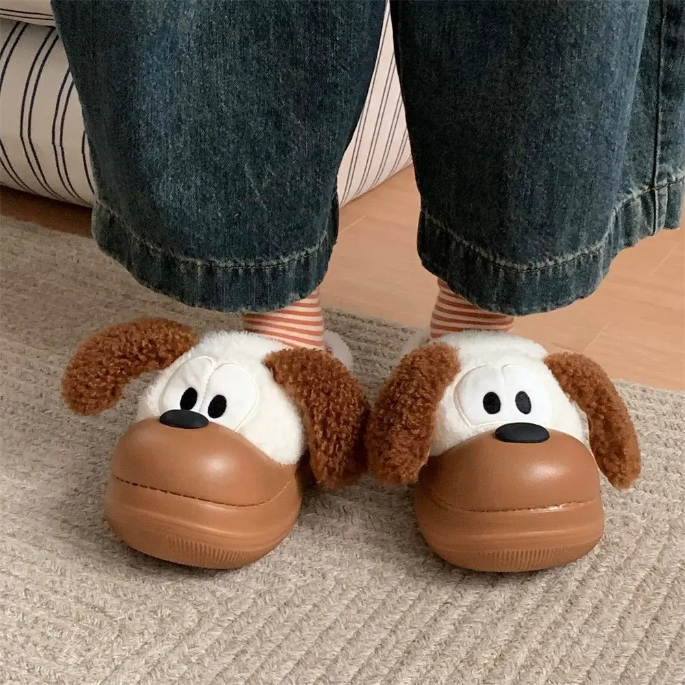 

New big ear puppy slippers girls women house slippers indoor animal dog fleece lined shoes ladies plush outwear shoes