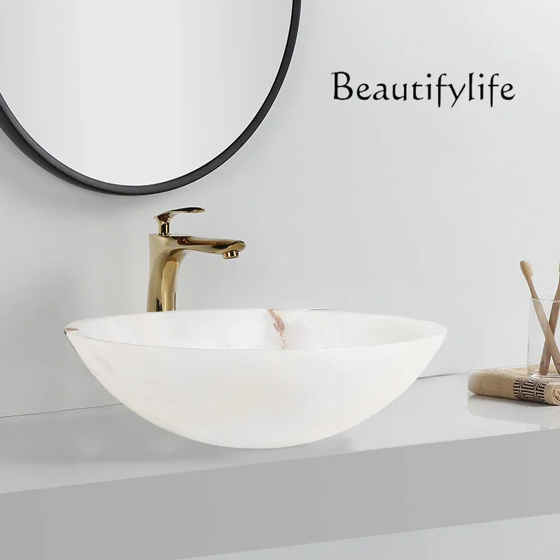 BJ Minimalist Bathroom Small Apartment Natural Jade Wash Basin Marble Art Stone Wash Basin