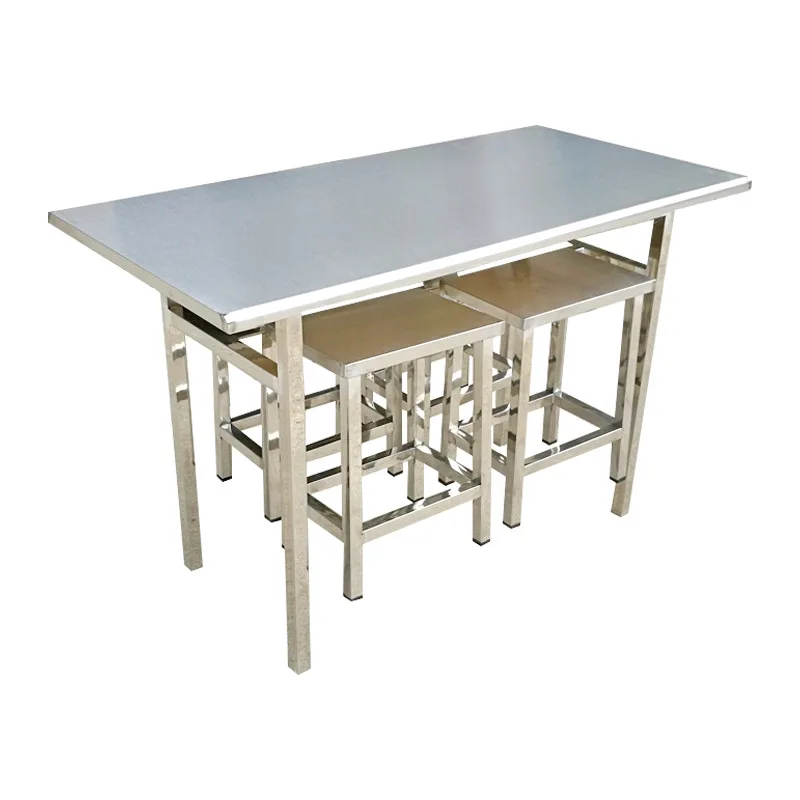 

School canteen 4-seater stainless steel hanging stool fast dining Canteen stainless steel dining table and chairs