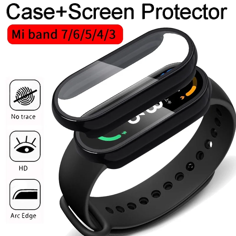 ป้องกันหน้าจอ + 3D ป้องกันฟิล์มสําหรับ Xiao mi mi Band 7 6 5 4 3NFC PC ฝาครอบกันกระแทกกรอบสําหรับนาฬิกาสมาร์ท mi7