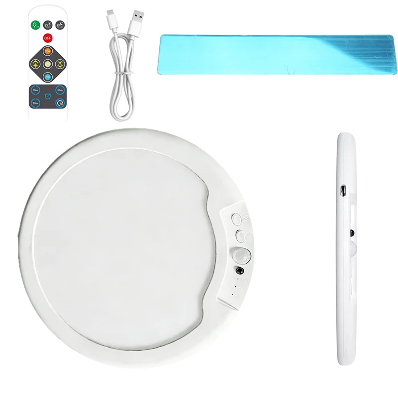 Bewegingsensor LED-plafondlamp met afstandsbediening, USB-opladen, magnetische installatie, rond, voor trap, slaapkamer, kast, nachtlamp