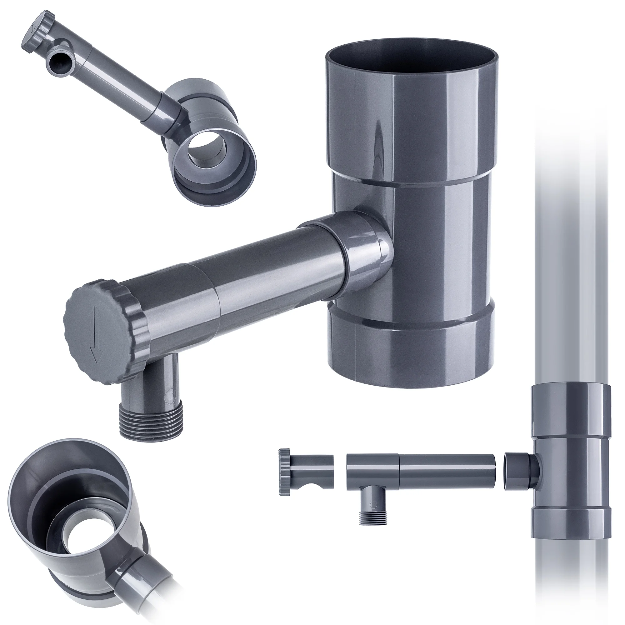 KADAX Collecteur d'eau de pluie avec valve 90 mm Gris