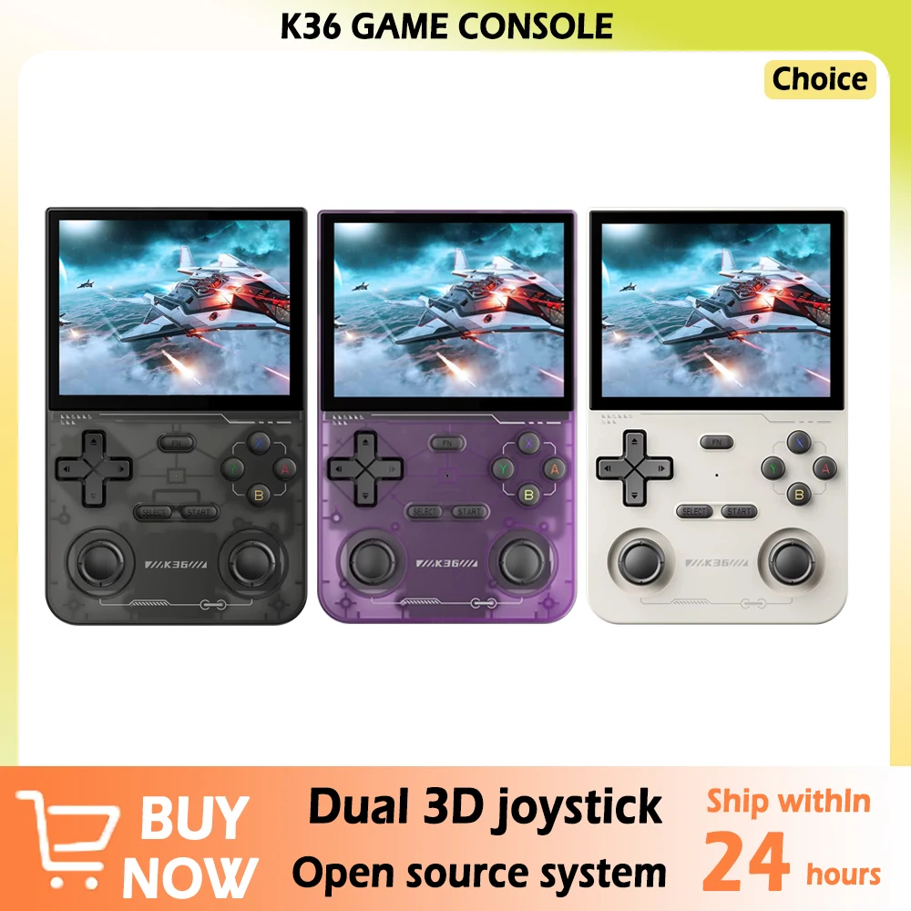 

Open Source K36 Retro Handheld portable Video Game Console 16000 Games Emulator for PS1/PSP/DC/N64/SS 500nit 3.5 Inch IPS Screen