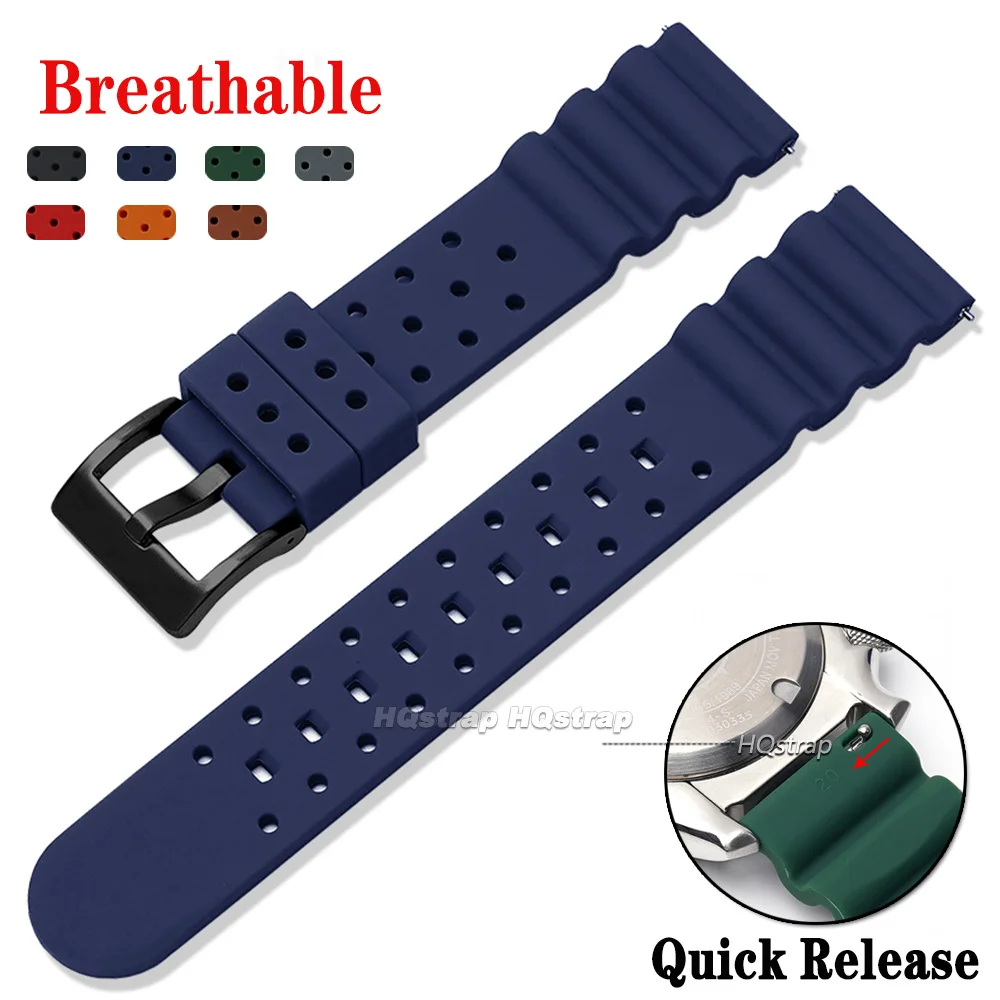 Breathable Silicone Watch Strap 20mm 22mm for Seiko for Rolex Universal Wrist Band Quick Release Sport Waterproof Soft Bracelet