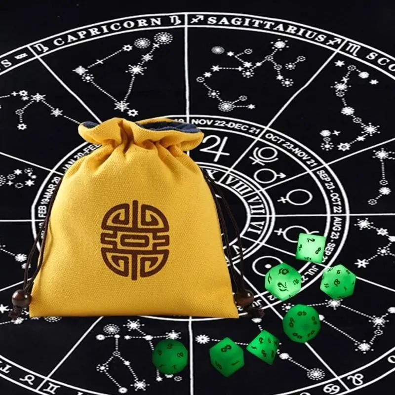

652F Mini Jewelry Dices Card Bag Printing Drawstring Bag Divinations Tarot Bag Cotton Cloth Game Cards Stored Bag