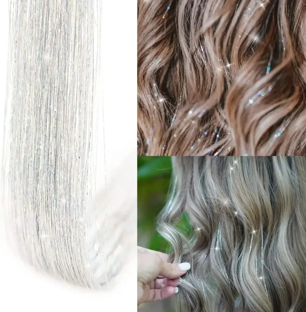 6Pcs Clip Hair Tinsel Laser Gold Wire Shiny BB Hairclip Heat Resistan Fairy Hair Tinsel Hair Extension Hairstyle Accessory