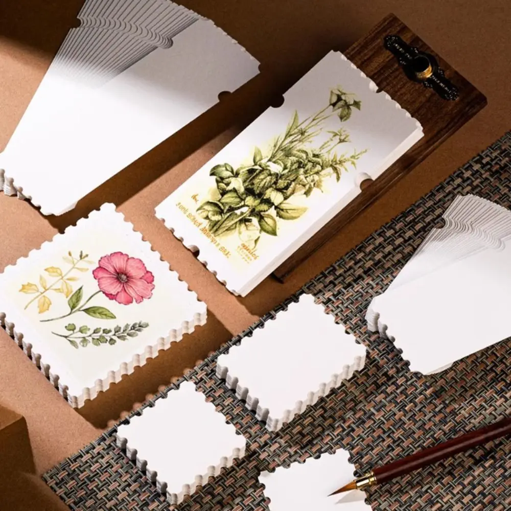 25pcs Stamp/Ticket Stub Shape Watercolor Paper Blank Design Hand-drawn Style Art Papers Fine Lines Card Bookmarks