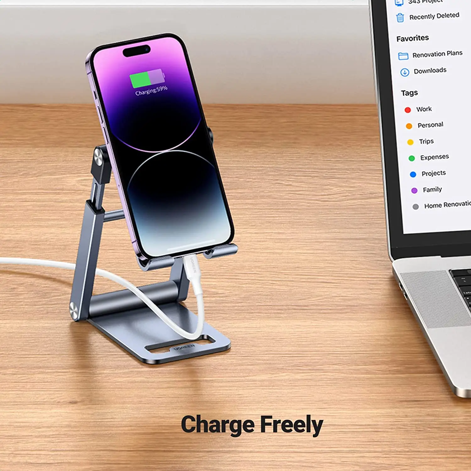 UGREEN LP263 Phone Stand for Desk Cell Phone Holder Adjustable Height Phone Holder Foldable Portable Compatible with iPhone