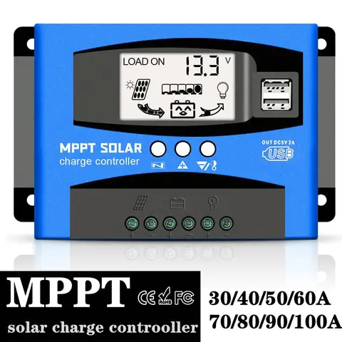 MPPT 태양열 충전 컨트롤러, 전류 자동 초점 충전, LCD 디스플레이, 자동차 배터리 보드 충전기 레귤레이터, 부하 포함, 100A, 12V, 24V Best5