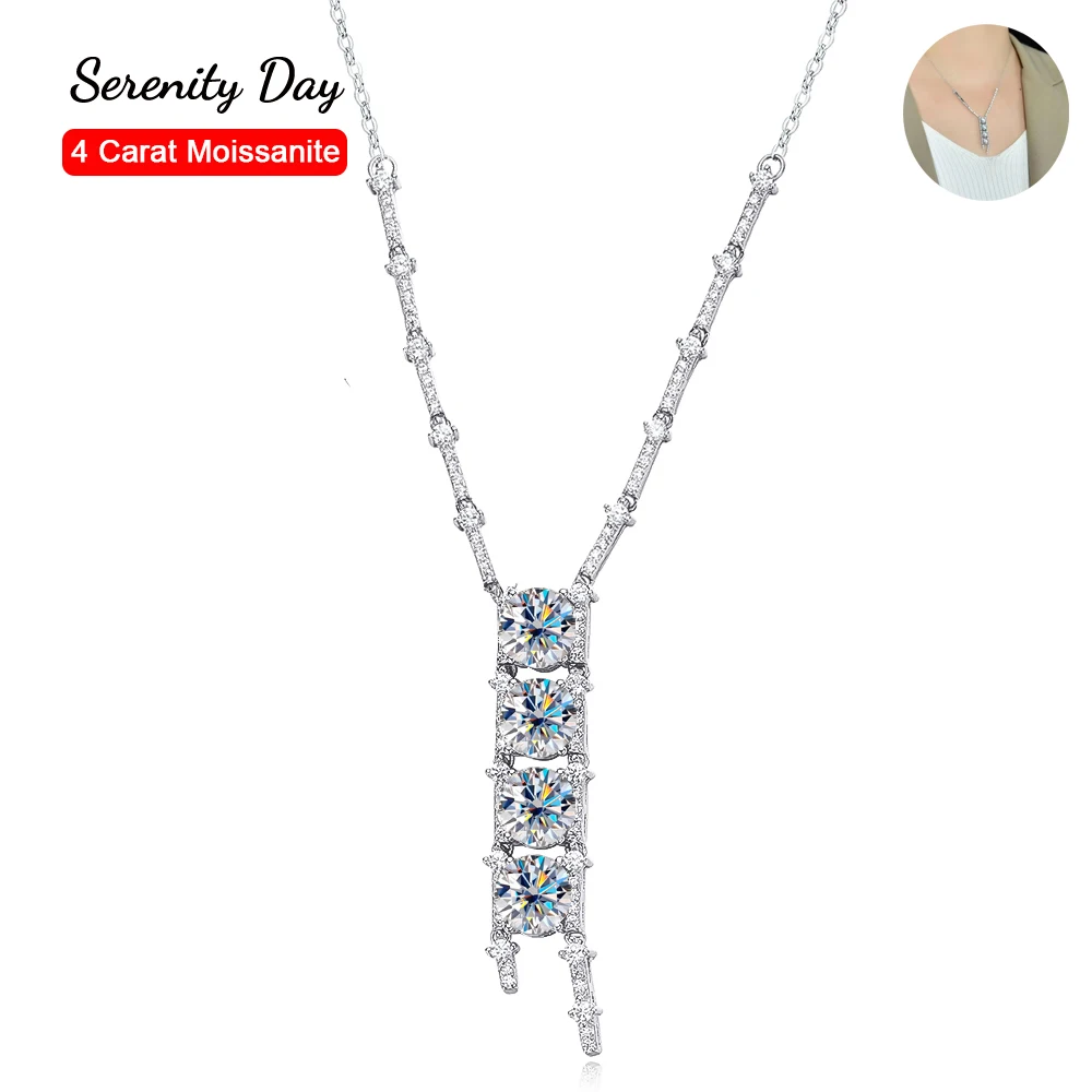 4 Stones 6.5mm D Color Full Moissanite Necklace S925 Sterling Silver Plate 18K For Women Evening Wedding Dress High-end Jewelry