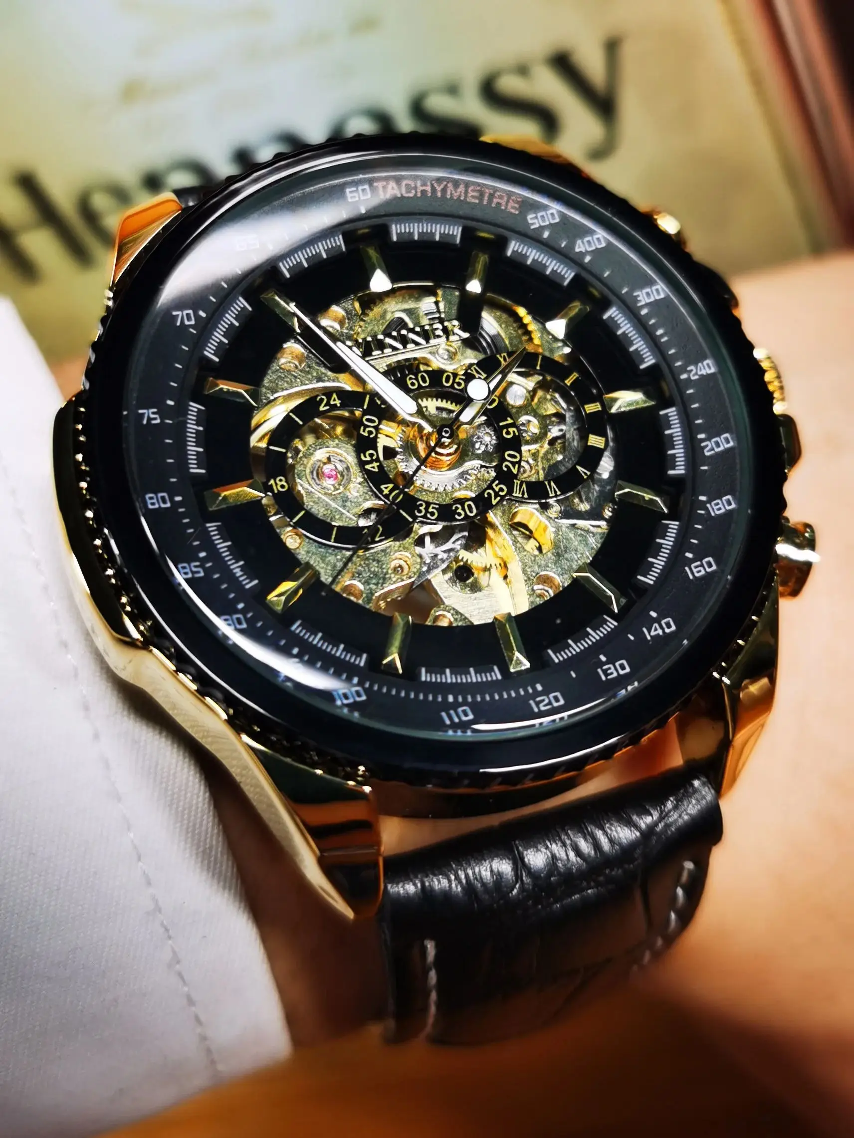 WINNER Military Skeleton Automatic Watch for Men Luminous Pointers Sport Steampunk Mechanical Watches Luxury Brand Leather Strap