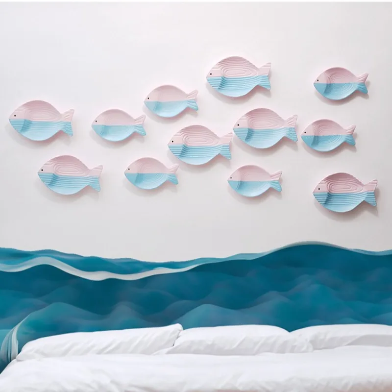 

2PCS Mediterranean Style 3D Wall Art Decor Hanging or Tabletop Fish Wall Decor for Home Hotel Sample Room Eye Catching Design