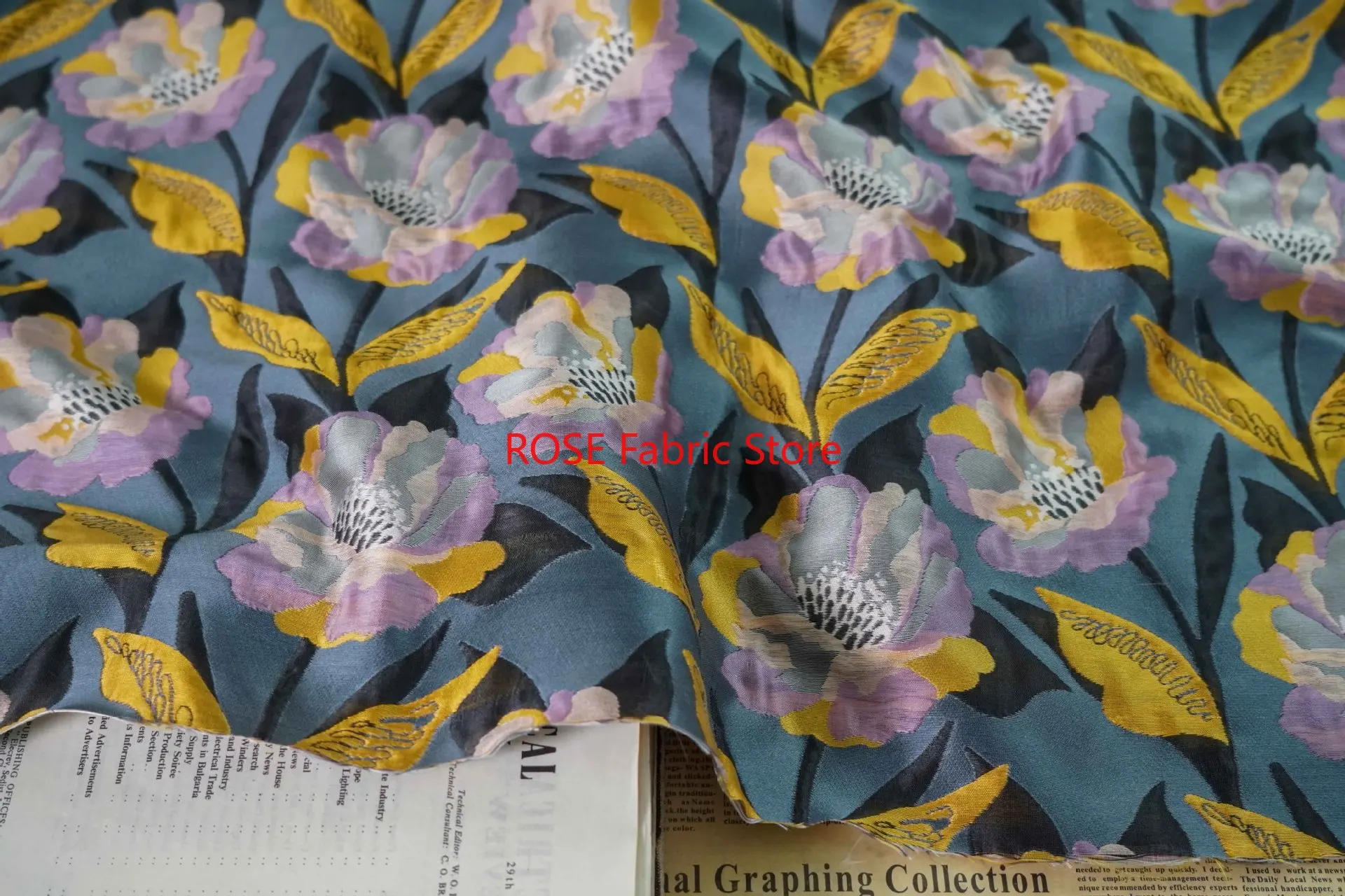 Tessuto jacquard classico in rilievo con fiori grandi da 1 metro, camicie eleganti da donna retrò, borse, tessuto da cucito decorativo