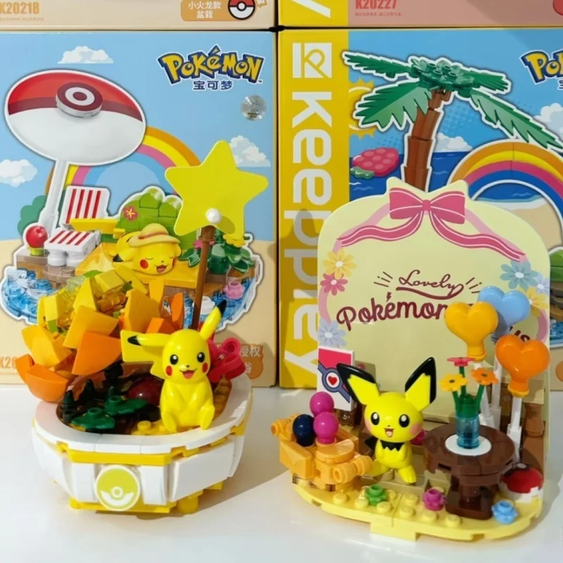 البوكيمون اللبنات بيكاتشو Psyduck شاطئ البحر موضوع الطرف المشهد نموذج الطوب سطح المكتب الحلي الزخرفية الاطفال لتقوم بها بنفسك اللعب الهدايا