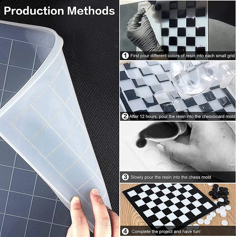 Endoto Chess Set with Checkers Board Silicone Resin Mold, Full Size 3D Chess Crystal Epoxy Casting Molds for DIY Art Crafts Mak