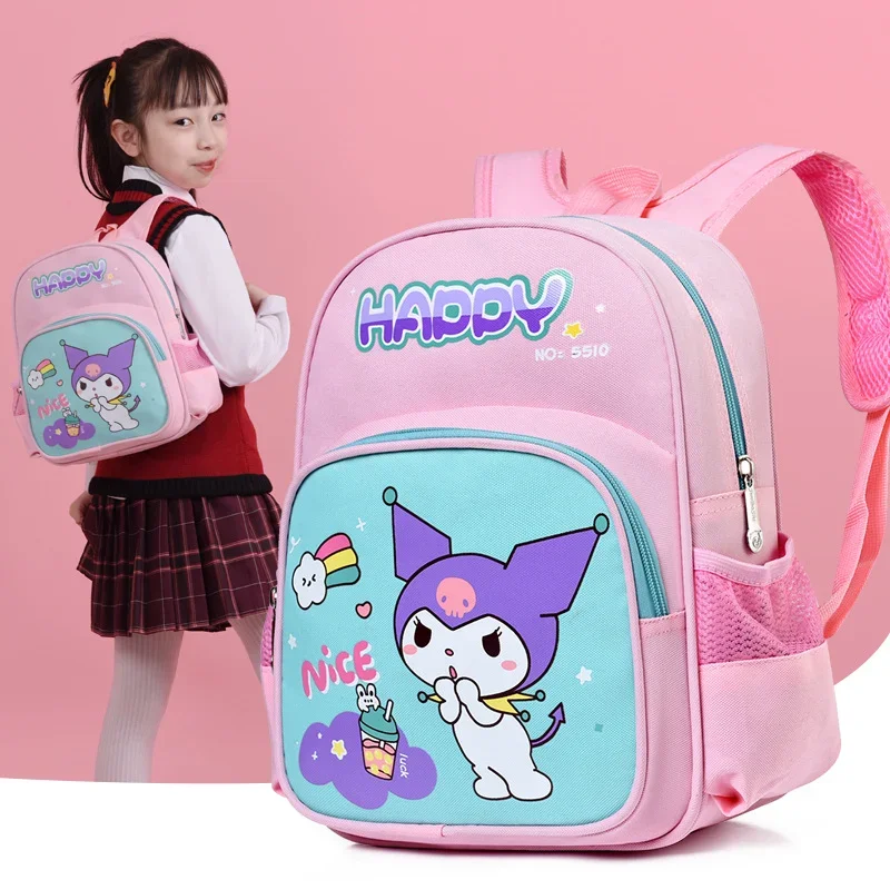 Bolsa de escola fofa e divertida para crianças, mochila de grande capacidade, cor contrastante, impressão doce, Sanrio Kulomi