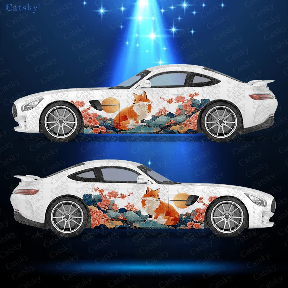 

2pcs Oriental Auspicious Spirit Fox Car Side Decal, Self-Adhesive PVC Waterproof & Scratch-Resistant Sticker, Car Accessory Gift