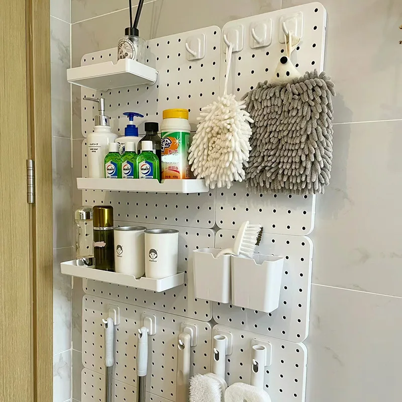 Punch-free Wall Hole Board Storage Rack Organizer Student Bedroom Study Kitchen Bathroom Hole Pegboard Rack  Wall Mounted Decor