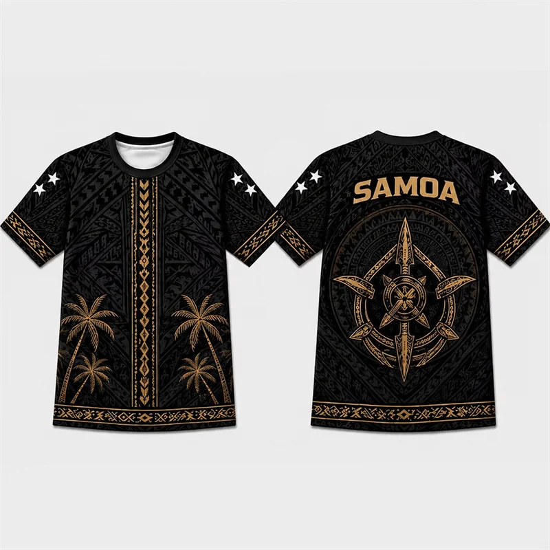 Samoa Tribal Style T Shirts For Men Fashion Polynesian Traditional Tattoo Pattern T-shirts Loose Breathable Sports Jersey