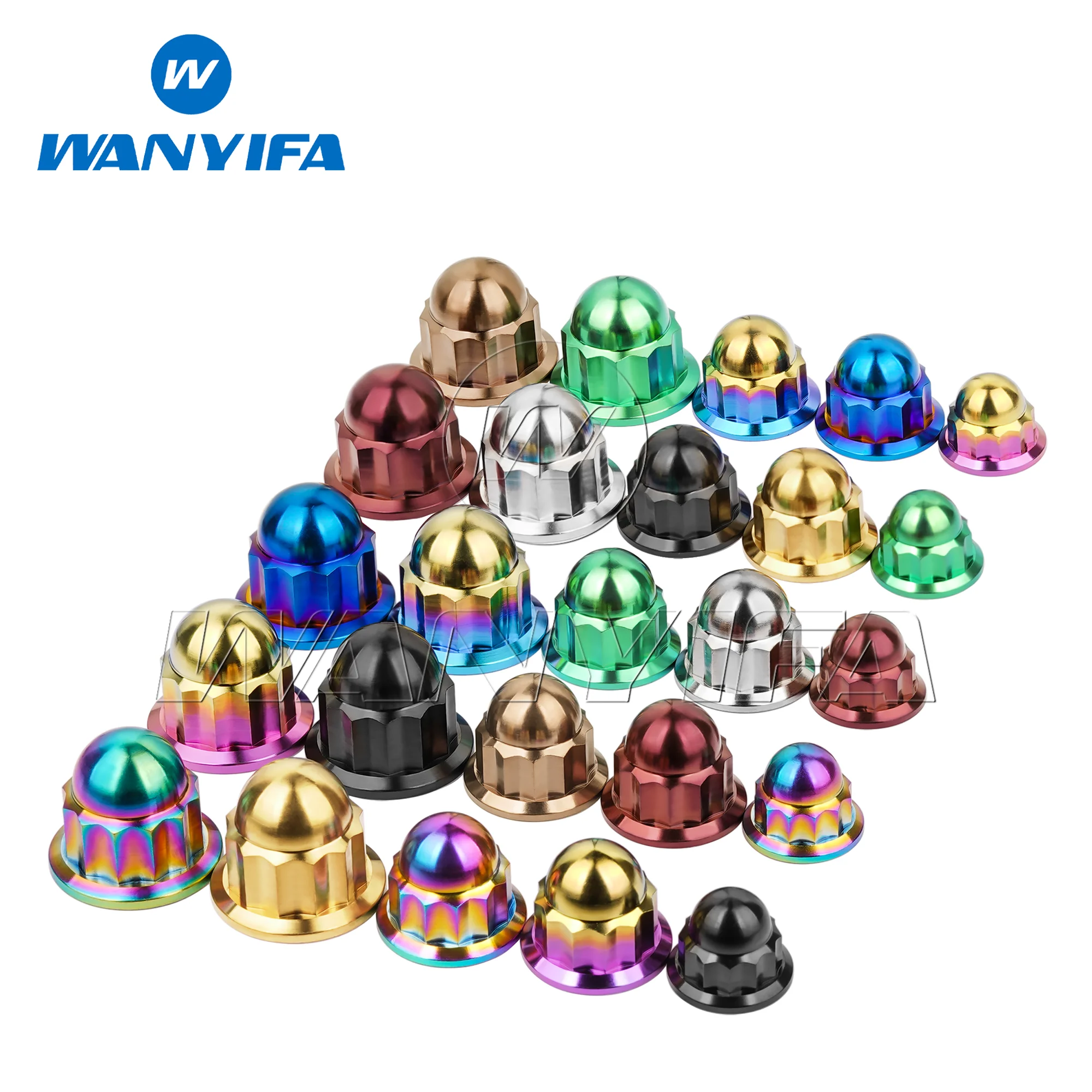 Wanyifa Titanium Alloy 12-Spline Flange Acorn Cap Nut M6x1.0 M8/M10x1.25 CNC Dome Nut Motorcycle Car Retrofit Repair Replacement