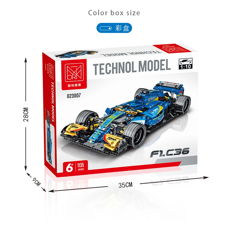 1135PCS Technical model building blocks formular racing car 1:10 blue racer blocks model 6-7-8-9-10-11-12-13-14 -15 boys gift