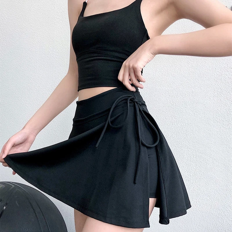 New High Waisted Casual Tennis Skirts Side Slit False Two-piece Ruffle Short Skirt Outdoor Fitness Workout Badminton Sportswear