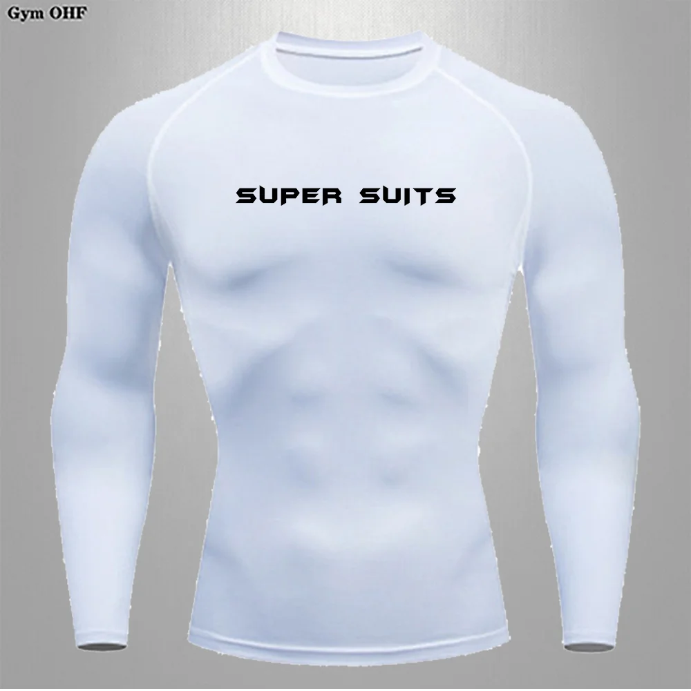 Pattern Printed Men's Long Sleeved Compression Elastic Running Sweatshirt Gym Wear Resistant Lightweight Transparent Tight Fitti
