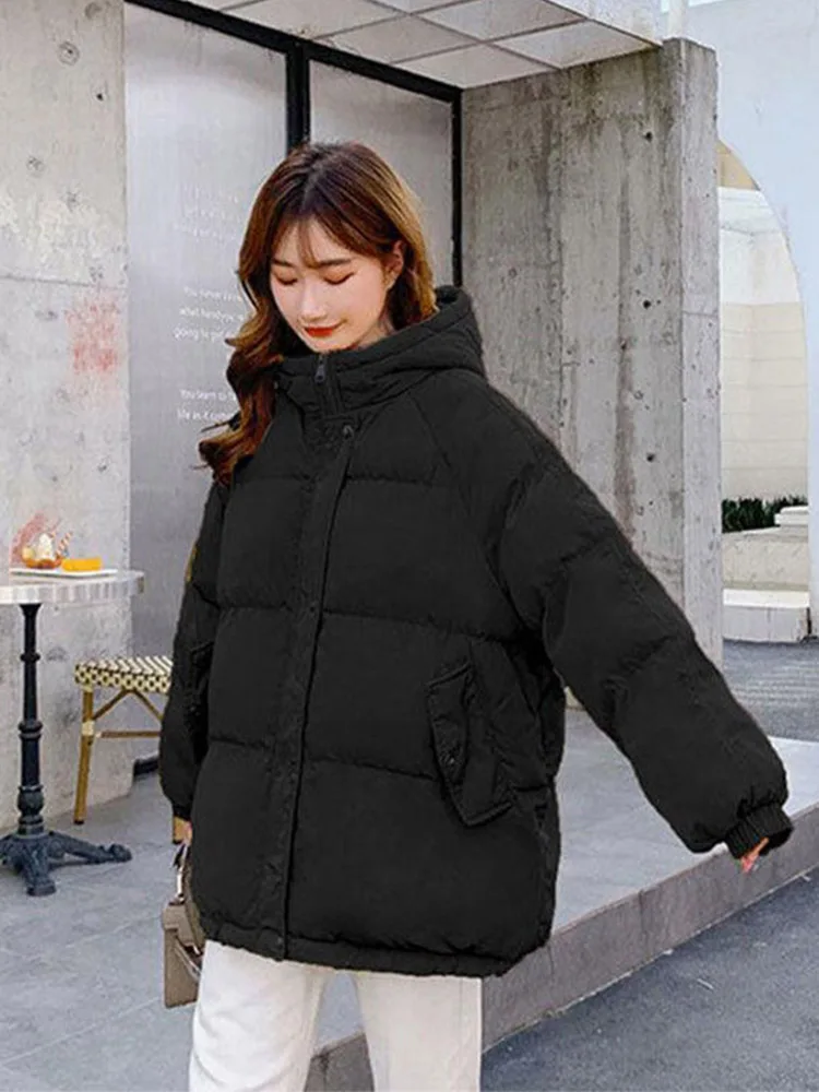 2024 neue Frauen kurze Jacke Winter Parkas dicke Kapuze Baumwolle gepolsterte Jacken Mäntel weibliche lose Puffer Parkas Outwear