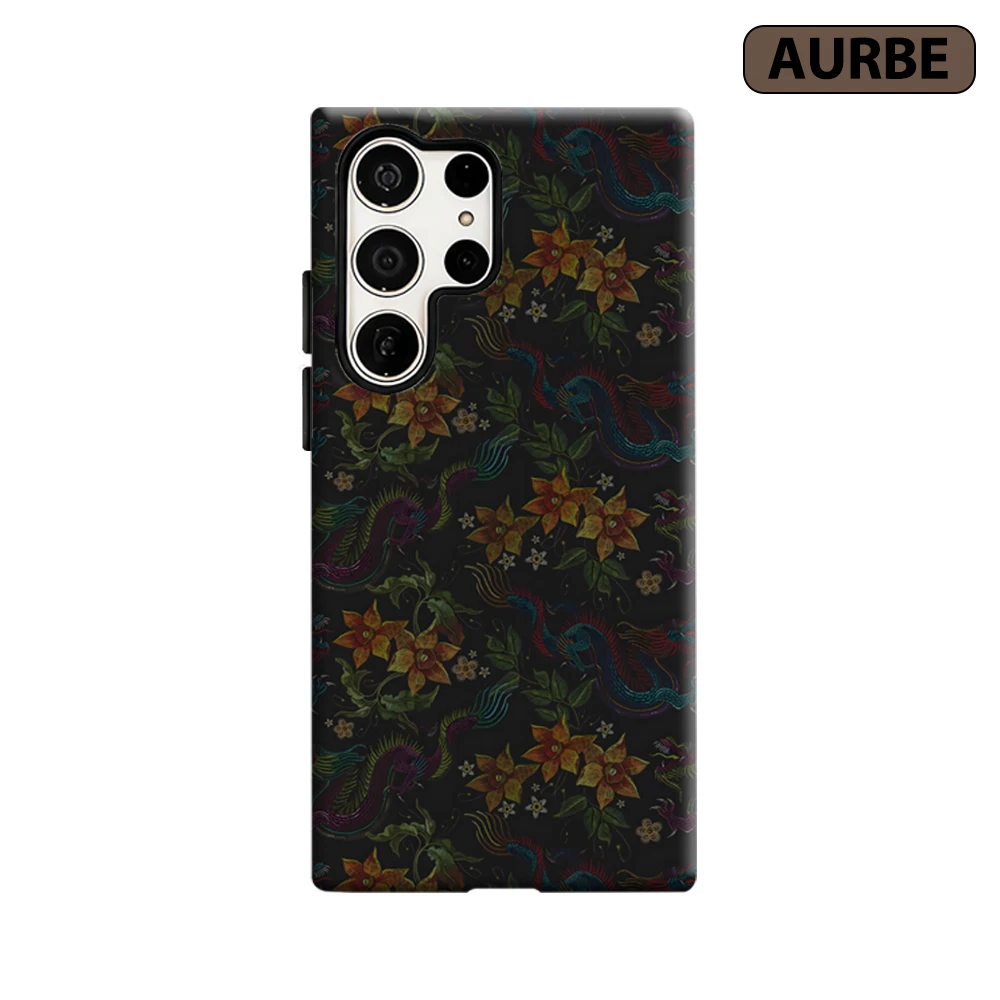 Dragon Floral Embroidery Phone Case for Samsung Galaxy S26 S25 Ultra S24 S23 Ultra Plus Shockproof Double Layer Tough Back Cover