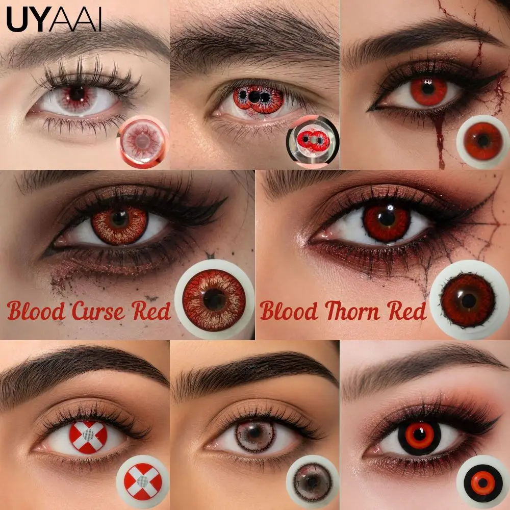 UYAAI Neue Horror-Halloween-Kontaktlinsen für Augen, Cosplay-Linsen, Anime-Linsen, Anime-Zubehör, Linsen, rote Kontaktlinsen, 2 Stück
