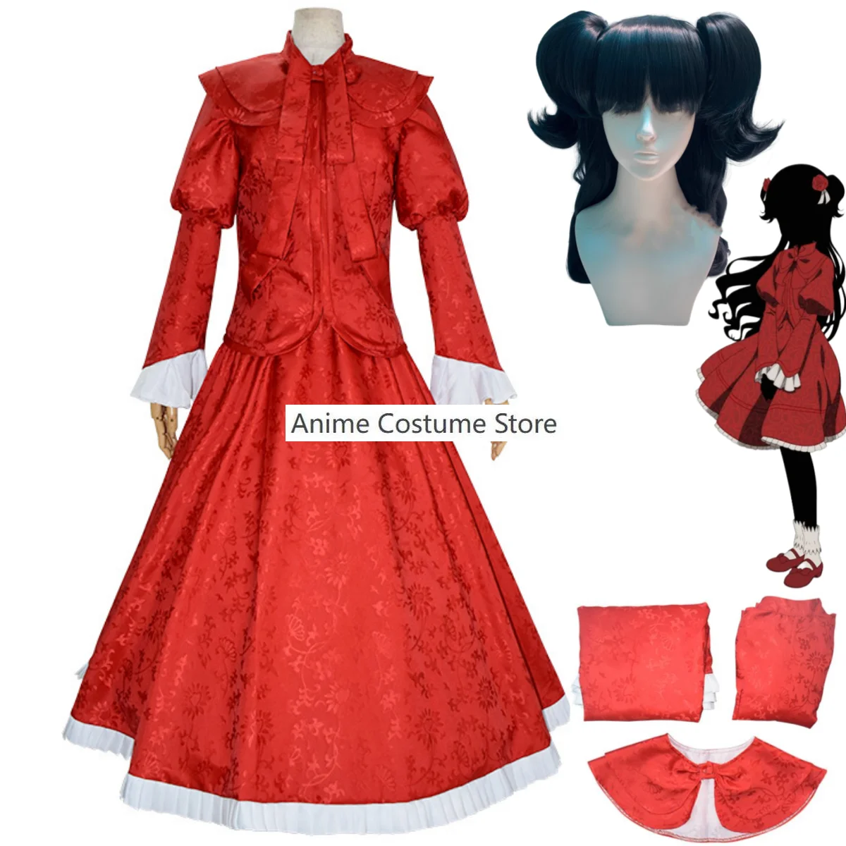 Anime Shadows House Kate Shadow Cosplay Costume Wig Red Dress Long Sleeved Princess Skirt Woman Kawaii Halloween Christmas Suit