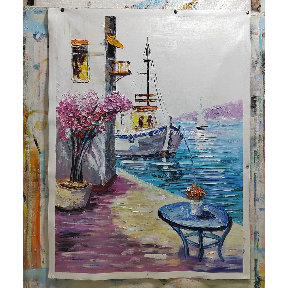 

Mintura,Scenery Handmade Oil Paintings On Canvas Abstract Boat Wall Art Home Living Room Hotel Large Size Decoration Salon Mural