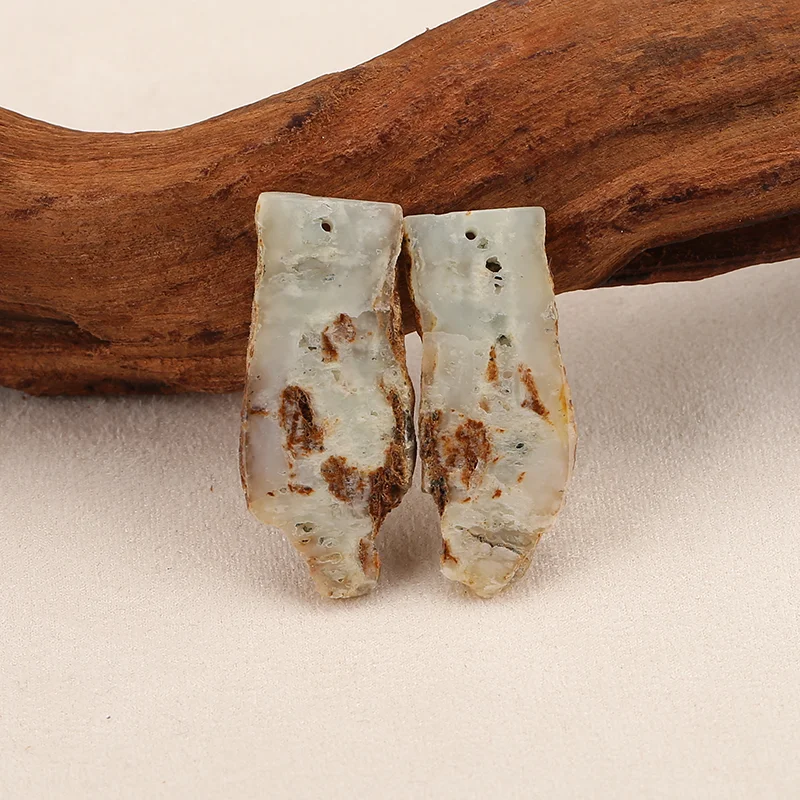 Natural chrysoprase Long Strip Earrings Beads for Jewelry Making, Handmade Natural stones beads 37*15*4mm 8.3g