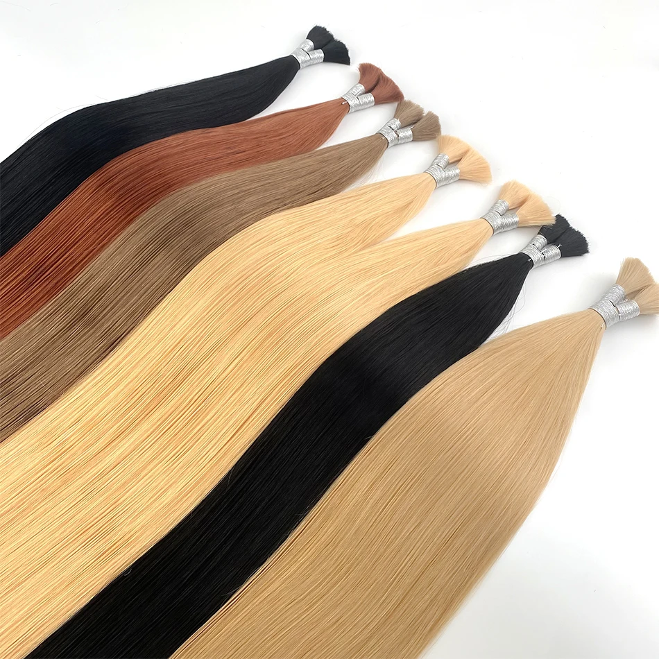 인모 벌크 100% 정품 고품질 버진 천연 무가공 헤어 번들 10A 등급 직조용 웨프트 없는 스트레이트 헤어