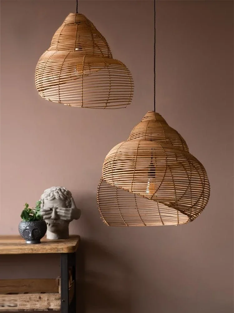 

LED Handmade Rattan pendant lights B&B woven vintage wabi-sabi style chandelier Pastoral Vintage Restaurant Bamboo Lamp