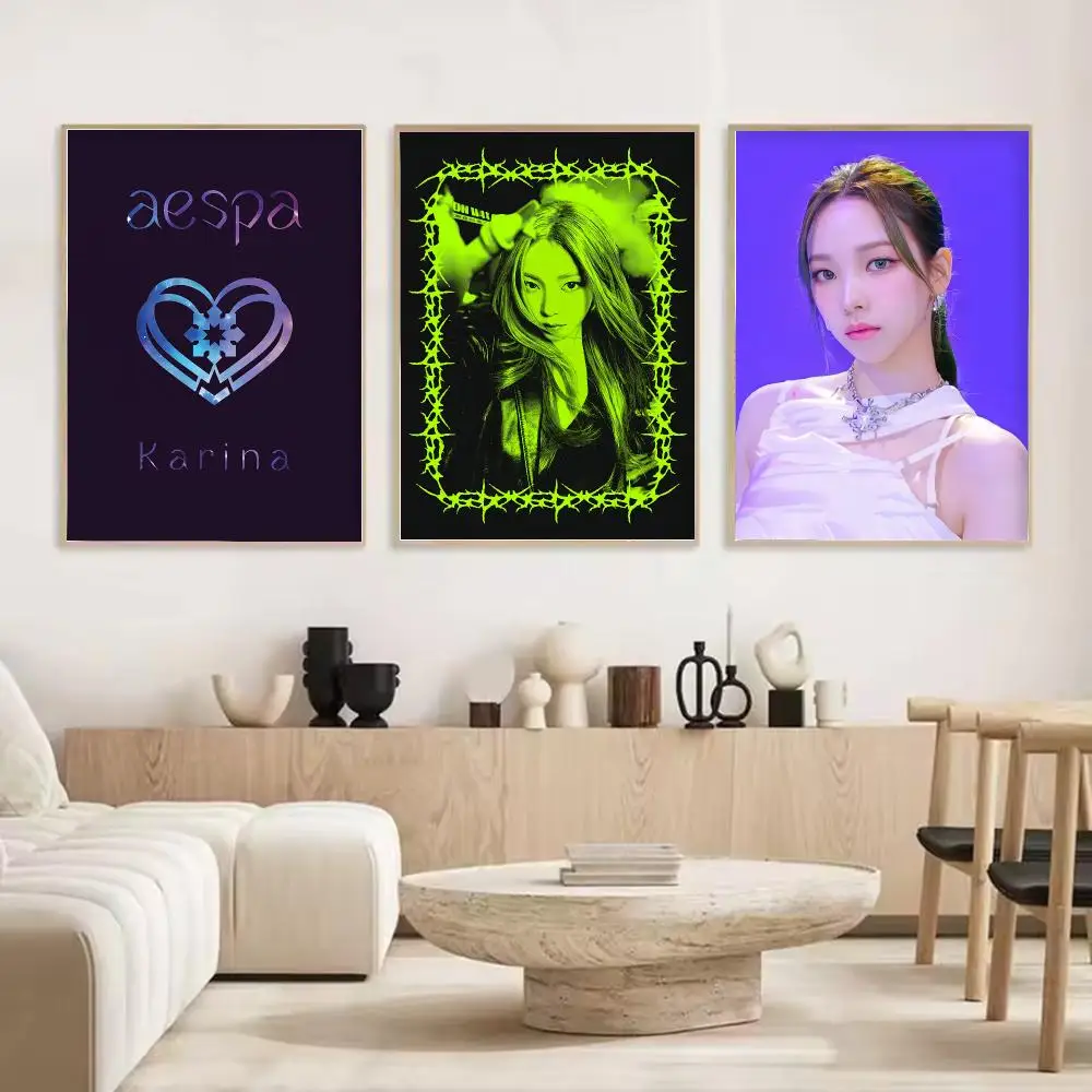 Singer k-Karina Painting Calligraphy Stylish Canvas Poster Wall Art for Living Room Bedroom Cafe Office Decor Gift