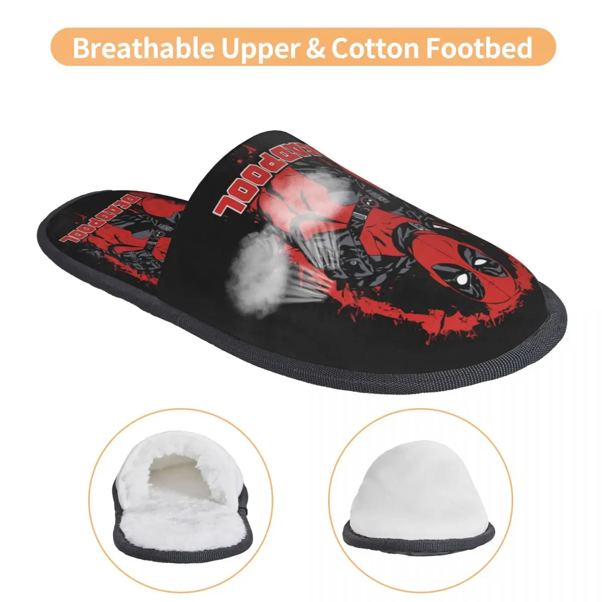 Custom Deadpool Anime Soft Memory Foam House Slippers Women Comfy Warm Anti-Skid Slipper