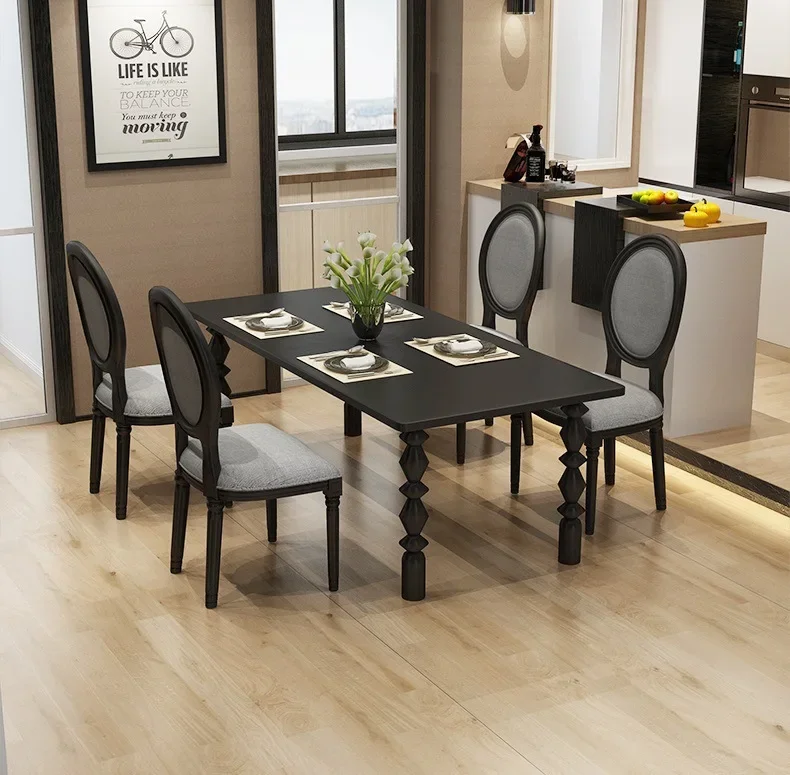 American light luxury retro pure rectangular dining table and chair combination, simple household dining table