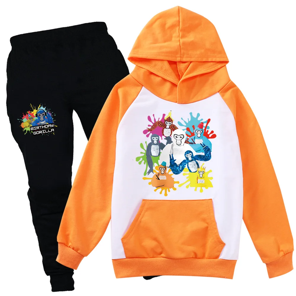 New Kids Spring Autumn Casual Tracksuits 2-16Years Boys Girls Gorilla Tag Print 2pcs Hoodie+Pants Children Outfits Clothes Sets