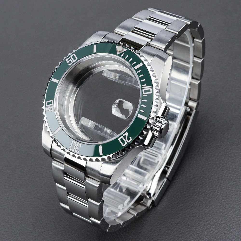 40mm Watch Case Strap kit set Sapphire For YACHT GMT NH34 NH35 NH36 Miyota 8215 ETA2824 Movt Green SUB ceramic insert Watch Case
