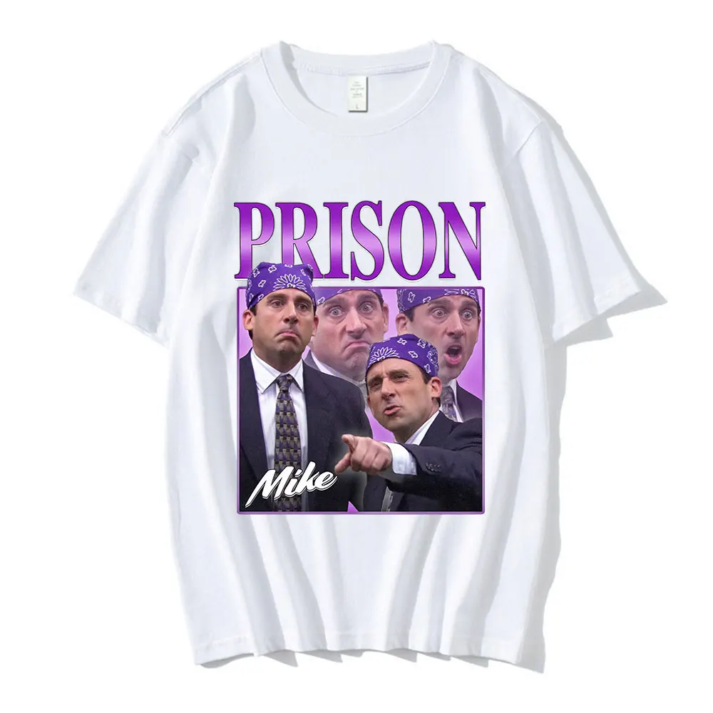 Prison Mike Michael Scott Homage The Office T-shirt Tv Series Dwight Schrute Jim Halpert Short Sleeve T-Shirts Cotton Oversized