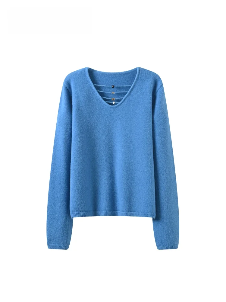 

Faionable V-Ne Long Sve Knitwear for plus Size Women Autumn Slimming Design Casual Comfortable Polyester Fiber Top