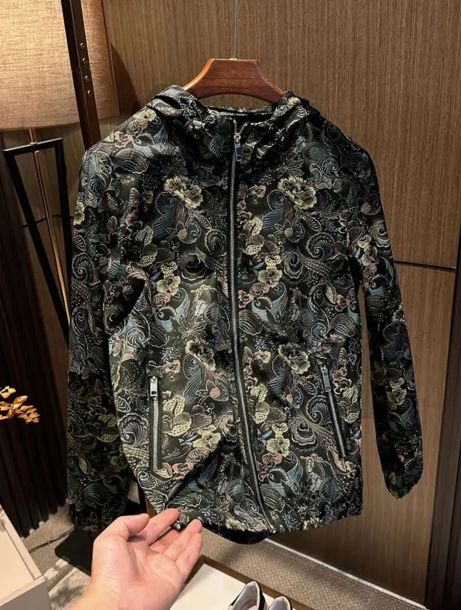 

Spring 2026 Men's Faion Print Hooded Jaet Loose Casual Luxury Versatile Outerwear Youth Trend Polyester Fiber Fill
