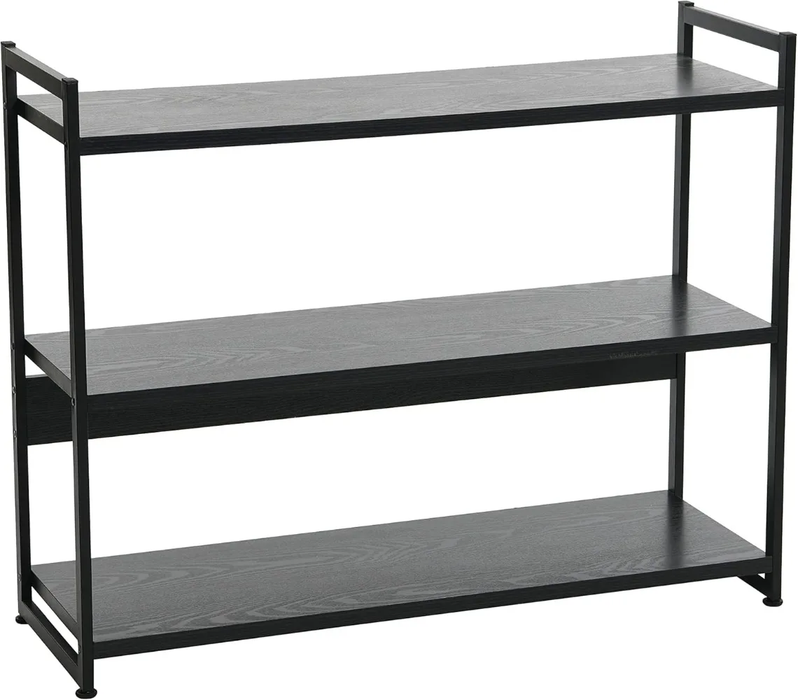 

Household Essentials 3 Tier Wide Book Shelf, Medium, Black Oak Finish